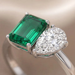 2.30 CT Green Emerald & Pear Ring