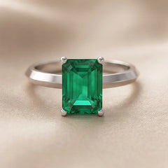 2 CT Emerald-cut Green Emerald Solitaire Ring