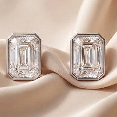3 CT Emerald-cut Bezel Diamond Stud Earrings