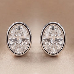 2 CT Oval Bezel Diamond Stud Earrings