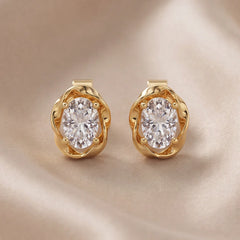 1 CT Oval Diamond Twisted Frame Solitaire Stud Earrings