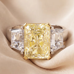 7.09 CT Radiant Yellow & Trapezoid Diamond Three Stone Ring