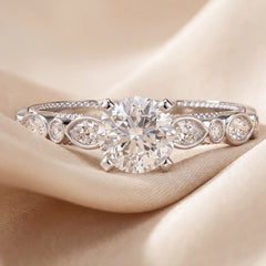 1.38 CT Round Diamond Vintage Milgrain Ring