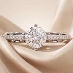1.23 CT Round Diamond Pavé Cathedral Ring