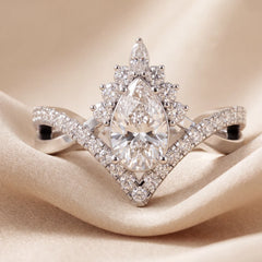 1.51 CT Pear Diamond Halo Chevron Ring