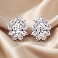 1.55 CT Oval & Round Diamond Cluster Stud Earrings