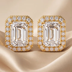 2.30 CT Emerald-cut Diamond Halo Stud Earrings