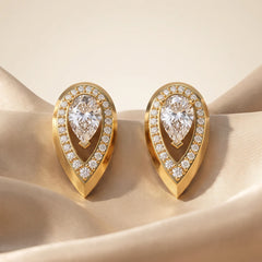 1.05 CT Pear Diamond Teardrop Halo Stud Earrings