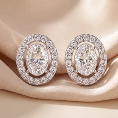 1.83 CT Oval Diamond Halo Stud Earrings