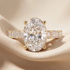 2.90 CT Oval Diamond Emerald Side Stone Ring