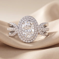 1.65 CT Oval Diamond Double Halo Multi Row Ring