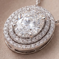 2.73 CT Oval Diamond Double Halo Station Pendant