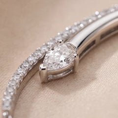 0.40 CT Pear & Round Diamond Curved Bar Necklace