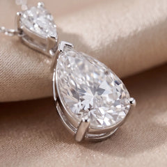 4.40 CT Pear Cut Diamond Double Drop Pendant with Station