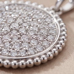 1.46 CT Round Diamond Pave Beaded Medallion Pendant