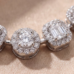 0.51 CT Round & Emerald Cut Diamond Halo Five Station Bar Necklace