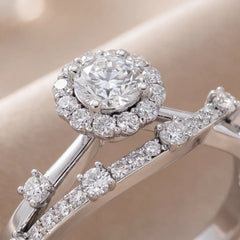 0.79 CT Round Diamond Halo Crossover Ring