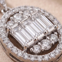 1.65 CT Round & Baguette Diamond Oval Halo Chain Necklace