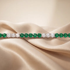 8.80 CT Round Diamond & Emerald Tennis Bracelet