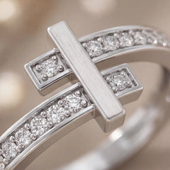 0.19 CT Round Diamond Bypass Bar Ring
