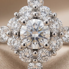0.83 CT Round Diamond Halo Cluster Ring