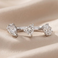 2.50 CT Pear, Oval & Heart Diamond Double Finger Ring