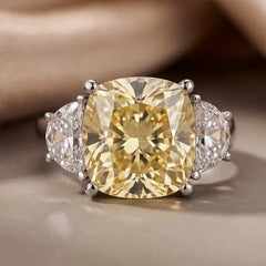 8 CT Yellow Cushion & Half Moon Three Stone Ring