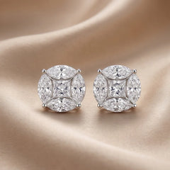 2.04 CT Marquise & Princess-Cut Diamond Cluster Studs