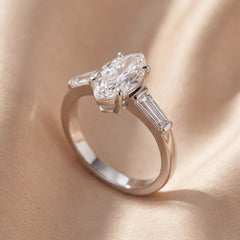 1.44 CT Marquise & Taper Three Stone Ring