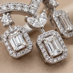 1.27 CT Emerald-cut, Marquise & Round Diamond Halo Drop Ring