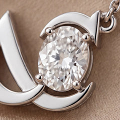 1.00 CT Oval Diamond Initial Chain Pendant