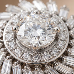 1.14 CT Round & Tapered Baguette Diamond Halo Ring