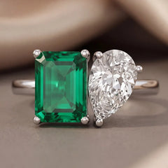 2.30 CT Green Emerald & Pear Ring