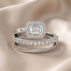 1.47 CT Emerald-cut Diamond Halo Bypass Ring