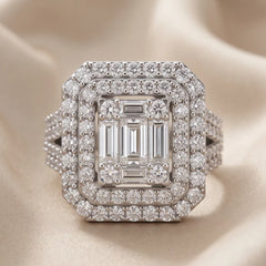 1.77 CT Baguette Diamond Double Halo Ring