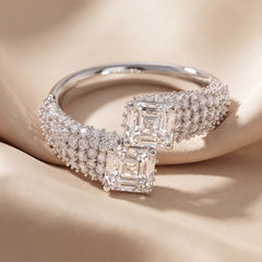 3.06 CT Asscher-cut & Round Diamond Pavé Bypass Ring