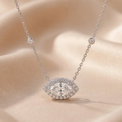 2.52 CT Marquise Diamond Halo Station Necklace