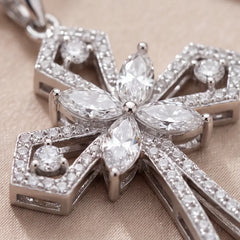 0.82 CT Round & Marquise Diamond Cross Chain Necklace