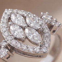 0.63 CT Marquise & Round Diamond Pear Halo Ring
