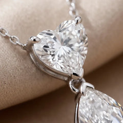 2.91 CT Pear & Heart Diamond Station Drop Chain Necklace