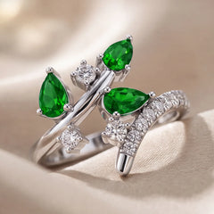 0.73 CT Pear Green Emerald Bypass Ring