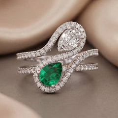 1.87 CT Pear Green Emerald Halo Bypass Ring