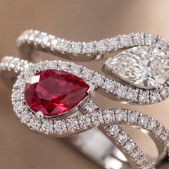 1.87 CT Pear Ruby Halo Bypass Ring