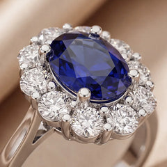 1.86 CT Oval Sapphire Halo Ring