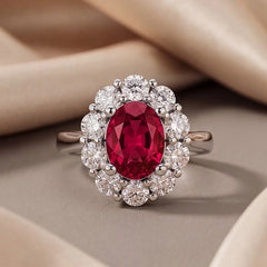 1.86 CT Oval Red Ruby Halo Ring
