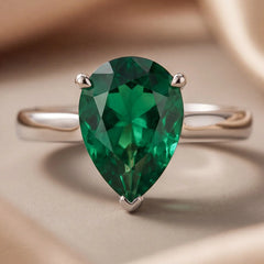 2 CT Pear Green Emerald Solitaire Ring