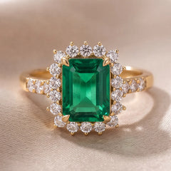 1.97 CT Emerald-cut Green Emerald Halo Ring