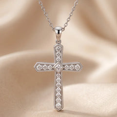 0.69 CT Round Diamond Cross Chain Necklace