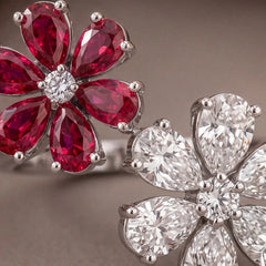 3.75 CT Ruby & Diamond Pear Double Floral Ring