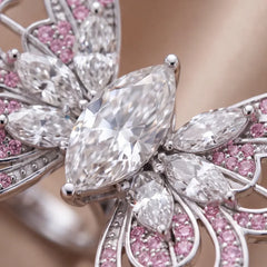 3.35 CT Multi Shape Diamond Pink Stone Butterfly Two Finger Ring